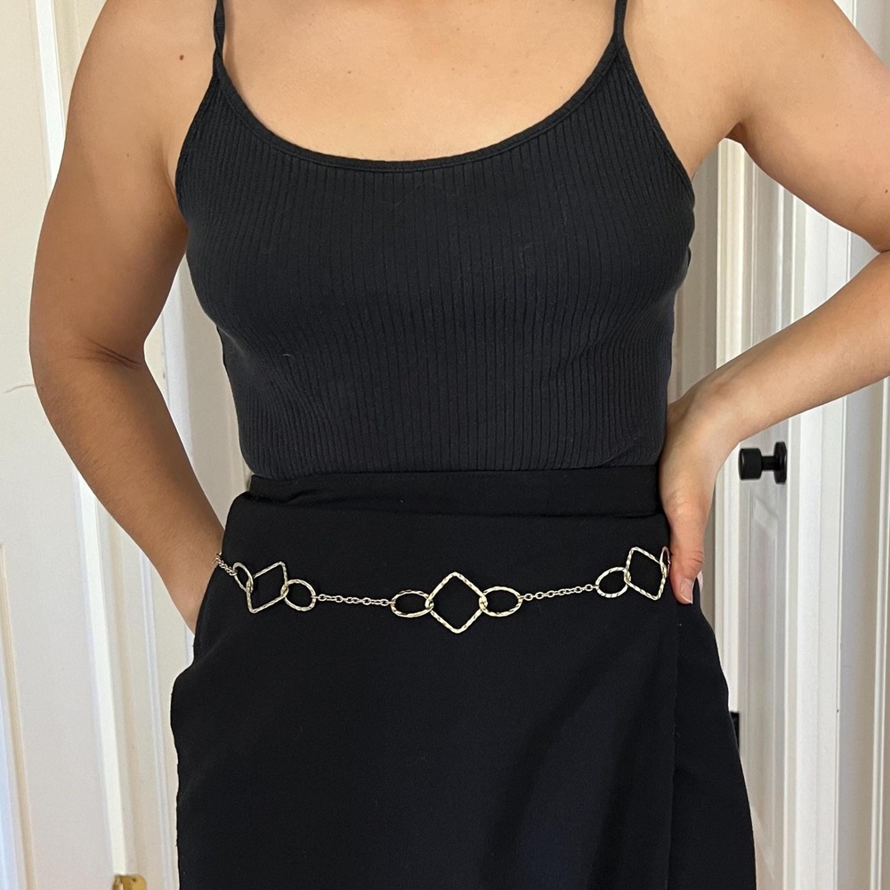 vtg y2k geometric gold tone hammered waist hip chainβ necklace